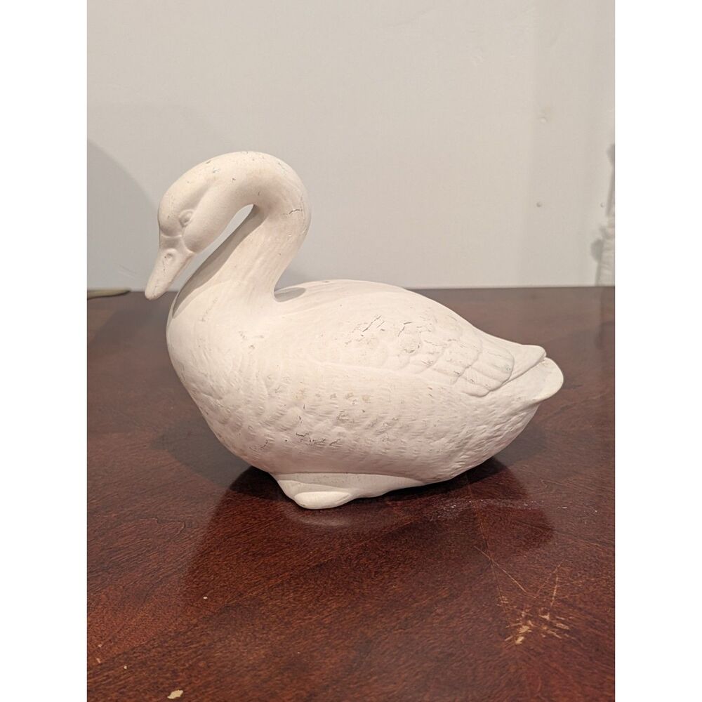 Vintage Matte White Ceramic Swan Figurine/Planter — 7"H x 8"L